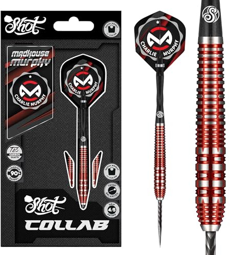 Shot! Pro Series Charlie Murphy Dartpfeile Set mit Stahlspitze, 90% Wolfram, mittig gewichtet, professionelle Dartpfeile für Borsten-Dartscheibe, hergestellt in Neuseeland