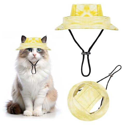 Vlecexs Haustier Fischerhut Sonnenschutz Katzen Kleine Sonnenhaube Sonnenhut Hundehut Baseballmütze Verstellbar Sommer Hundemütze Ohrlöchern Outdoor Aktivitäten Strand S 27cm Gelb