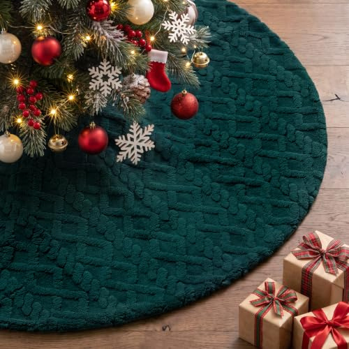 Lanpn Weihnachtsbaum Decke 90cm Christbaumdecke Groß Plüsch Weihnachtsbaum Röcke Rund Tannenbaum Decke Unterlage Teppich Weihnachtsbaumdecke für Innenbereich Christbaumschmuck Weihnachtsdeko (Grün)