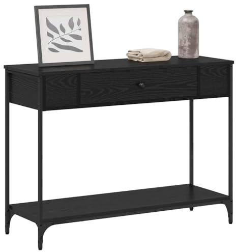 vidaXL Console Table Black oak 100 x 34.5 x 75 cm Engineered wood, Stylish Console Table, Rectangular, Rustic Wood and Metal Accent, Compact Design for Living Room or Hallway Decor, Functional