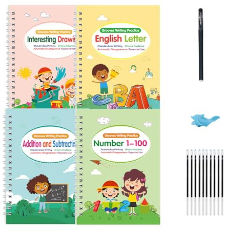 Magisches Schreibbuch für Kinder, Magische gerillte Schreibübungen für Kinder, wiederverwendbare Kalligraphie, 1 Set zum Nachzeichnen von Buchstaben, Alter 3–8 Jahre, Schreiben lernen, Vorschule