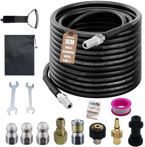 10M High Pressure Washer Drain Pipe Hose Cleaning Kit, Compatible with Karcher K2 - K7 Series & Bosch AQT, 400 Bar Sewer Jetter Hose, Drain Jetter for Pressure Washer Ideal for Drains,Patios,Driveways