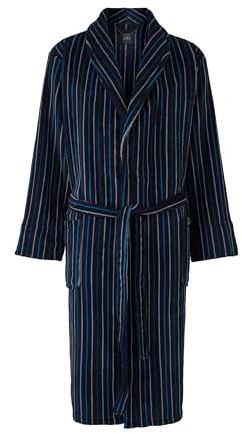 THE SAVILE ROW COMPANY LONDON Men's Lightweight Super Soft Warm Fleece Bath Robe Dressing Gown - Blue Multi Stripe - Large