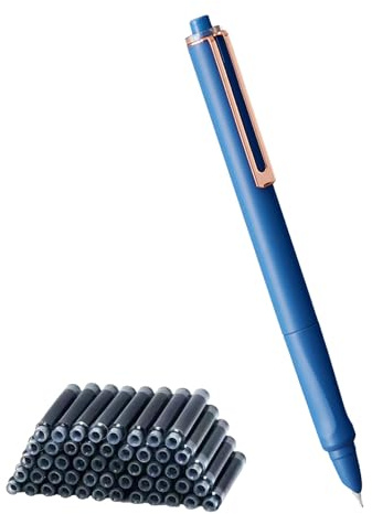 Yolkify Retractable Fountain Pen 0.38mm Fine Nib for Precise Smooth Writing, 50 Black Replaceable Ink Cartridges Included, Retractable Fountain Pen for Daily Use