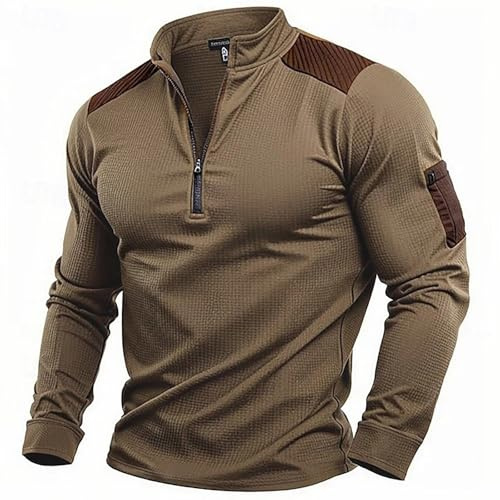 Herren Tactical Combat Shirt Langarm Zip Neck Sweatshirt Flecktarn Slim Fit Langarm Camouflage Paintball Airsoft Army Hemd Bundeswehr T-Shirt Militär Uniform tehkragen Pulli Streetwear
