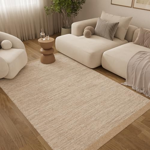 TAPISO Loni Wollteppich handgewebt, Wolle Teppich Wohnzimmer, Wollwebteppich, Hand Made, pflegeleicht, für Schlafzimmer Flur Esszimmer, Natur, Braun 250 x 350 cm