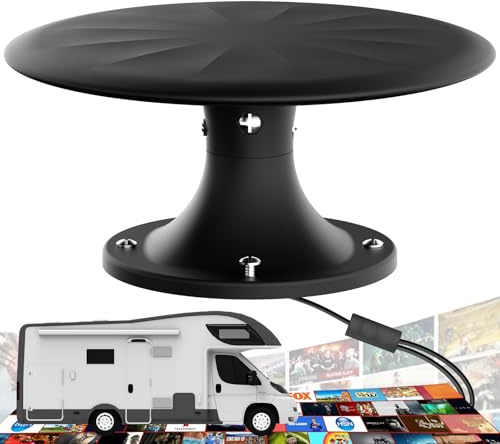 RV Aerial Roof Mounted RV TV Antenna with Signal Amplifier, Long Range Reception for Camper Motorhome Trailer, Compatible with All TVs, Supports 4K 1080P HD, Weatherproof Design, 10m Cable