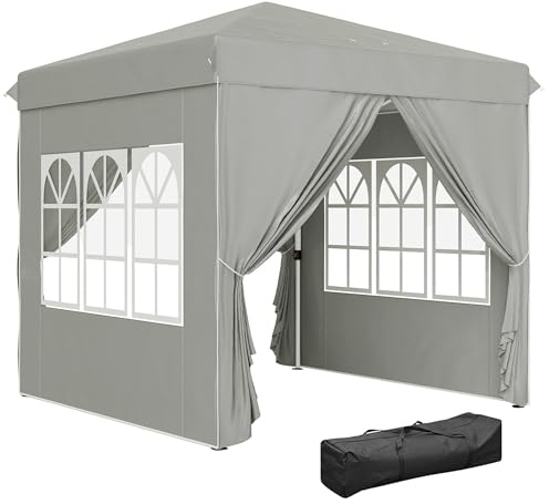Outsunny Carpa Plegable Pop-up Gazebo 2,5x2,5 m 4 Paredes Gris | Cenador Plegable, Anti-UV, Bolsa de Transporte, para Camping Fiestas