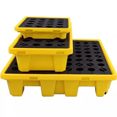 Palette de rétention modulaire en polyéthylène, Palette jaune de confinement des déversements avec couvercle grille, 17 tailles(33.5 * 33.5 * 5.5cm)
