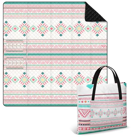 Ulikey Picknickdecke, 200 x 200 cm Stranddecke Sandfrei, Boho Picknickdecke Wasserdicht Isoliert, Tragbare Waschbare Campingdecke Strandmatte für Outdoor, Camping, Strand, Park, Picknick (Rosa)