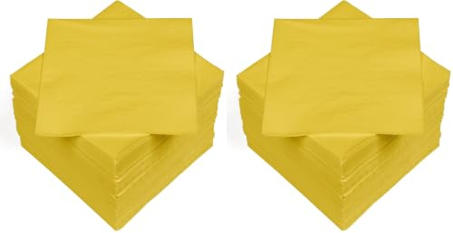 HEKU 100 einfarbige Servietten, 3-lagig, 33x33cm I Einheitliche Qualität für Veranstaltungen & Gastronomie I Praktische 5er-Packung I Hoch saugfähig und stilvoll, gelb (Packung mit 2)