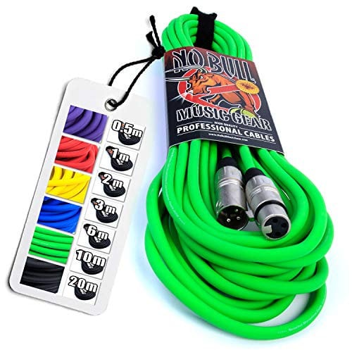 No Bull Nordell Music Gear' Premium XLR Cable (Green, 10m): Achieve a Clearer Audio Signal with Balanced Male to Female Microphone Lead, plus Cable Tie