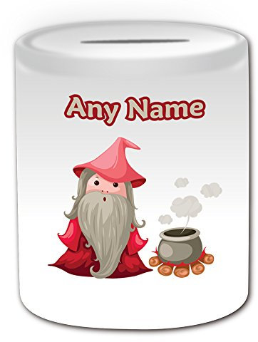 Personalisiertes Geschenk – Zauberer/Magier/Alchemist Spardose (Märchen Design Thema, weiß) – Jeder Name/Nachricht auf Ihrer Einzigartig – Magic Topf