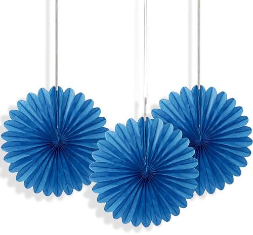 Royal Blue Solid Tissue Paper Fans (15cm) 3 Pieces - Vibrant Hanging Decorations for Parties & Events