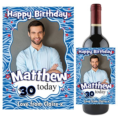 Personalised Wine Champagne Bottle Photo Label ~ 18th 21st 30th 40th 50th 60th 70th 80th Happy Birthday Gift Idea N68
