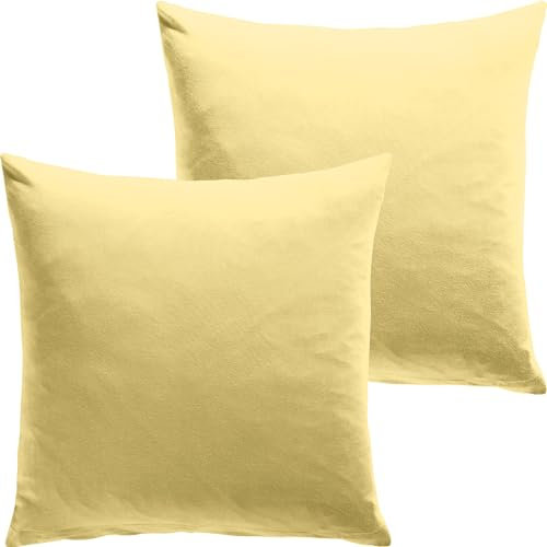 REDBEST Kuschelkissenbezug Single- Jersey San Francisco 2er- Pack, hellgelb Größe 40x40 cm - weiche Qualität, bügelfrei, praktischer Reißverschluss, 100% Baumwolle