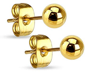 Treuheld® | Goldene Kugel Ohrstecker - Edelstahl Ohrringe mit Kugel in Gold - Kugel: 3mm - Ohrring für Männer & Frauen - Steckverschluss - Perle Ohrschmuck Ohrring Ohrpiercing - [01.] - 3mm