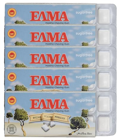 ELMA Sugar Free Greek Chewing Gum with Natural Chios Resin Gum Mastic and Mastiha Oil - 5 x 10-Packs
