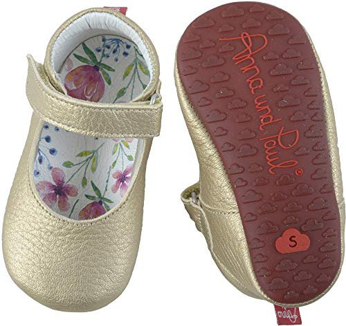 Anna und Paul - Krabbelschuhe aus Leder - Ballerina - mit Wölkchen-Gummisohle (L, Gold)