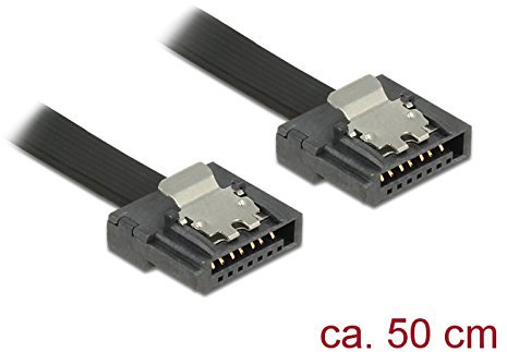 10x Delock Kabel SATA III FLEXI 6 Gb/s 50 cm [ schwarz ] mit Metallclips HQ extrem flach und flexibel