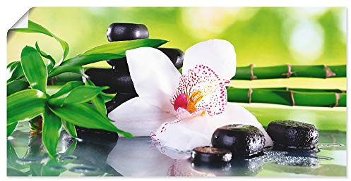 ARTLAND Wanddeko Poster & Kunstdrucke Wandposter 100x50 cm Wellness Zen Pflanze Fotografie Grün Spa Steine Bambus Zweige Orchidee T9IQ