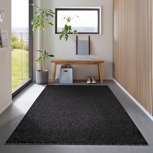 Carpetsale24 Läufer Teppich 80x150 cm Anthrazit, Kurzflor, Einfarbig, Modern, Rechteckig, rutschfest, Pflegeleicht, Flurteppich für Küche, Diele, Wohnbereich