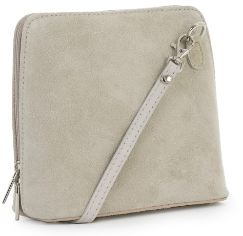 LIATALIA Mini sac à bandoulière en cuir italien véritable Réel pour femme – ABBY [Suede - Light Beige]