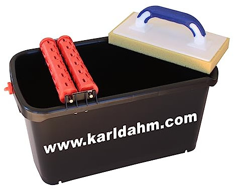 Karl Dahm® Waschset Spezial für Fliesen I Fliesenleger Werkzeug mit 23 Liter Eimer inkl. 2 Noppen-Waschrolle & Schwammbrett gerastert 12 x 28cm – 11433