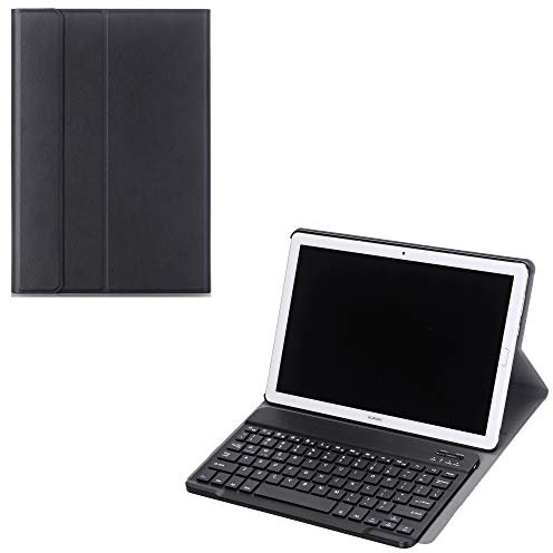 Funda tipo libro con teclado inalámbrico para Huawei MediaPad T3 10, funda protectora sintética con teclado Bluetooth desmontable para Huawei MediaPad T3 10