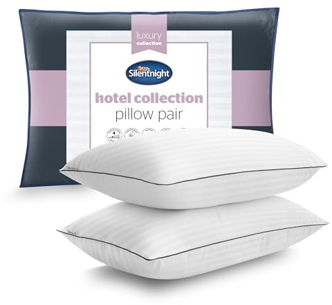 Silentnight Hotel Collection Pillows 2 Pack - Luxury | Hotel Quality Stylish Piped Pillow, Soft Medium Support, Back & Side Sleepers, Hypoallergenic Machine Washable
