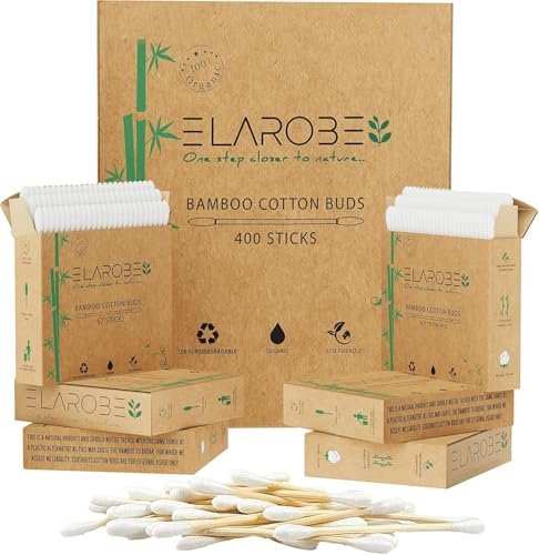 ELAROBE Cotton Buds 6x67 Bamboo Cotton Buds | 100% Organic Ear Buds Cotton | Biodegradable Cotton Earbuds | Sustainable Ear Cleaning, Makeup, & Cleaning Small Items (402 Count (Pack of 1))