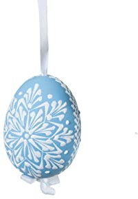 Holz-Leute Osterei mit Wachsornamenten hellblau für Ihre Osterdeko, besonderer Schmuck für den Osterstrauch, inkl. Band zum Aufhängen, echtes Hühnerei, 1 Stück