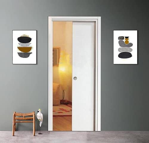 Porta scorrevole a scomparsa interno muro con chiusura Ammortizzata in laminato Bianco Finitura Ottone