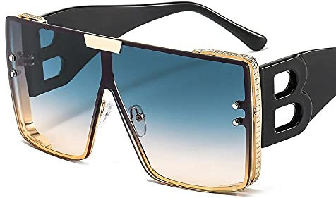 WQZYY&ASDCD Sonnenbrille Herren Damen Mode Mit Großem Rahmen Frauen Luxus Retro Quadrat Metall Männer Mode Gradient Shades Lady-C6