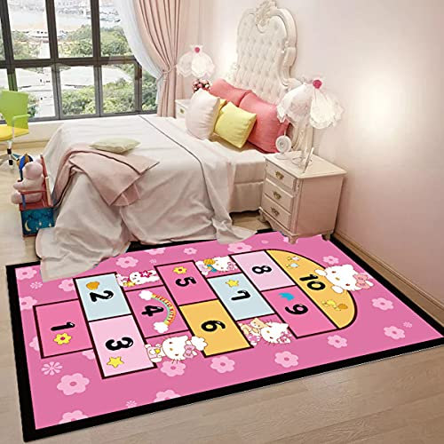 jia cool, Cartoon-Teppich, Prinzessin und Schloss, Teppich für Wohnzimmer-Dekor, rutschfeste Spielmatte für Schlafzimmer, Kinder-Spielteppich, Kinderzimmer (39,9 x 60,9 cm, Katze Hopscotch)