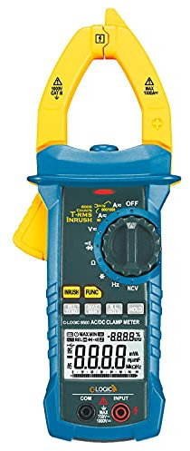 C-LOGIC 8500 Pinza Amperimétrica Digital Profesional TRMS Corriente AC/DC/Inrush 1000A Tensión AC 750V DC 1000V 6000 Cuentas NCV y Luz de Trabajo Resistencia Capacitancia Frecuencia CAT IV