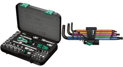Wera 8100 SA 2 Zyklop Speed-Knarrensatz, 1/4 Zoll metrisch & 05073593001 950/9 Hex-Plus 1 SB Winkelschlüsselsatz, Mehrfarbig, metrisch, BlackLaser, 9-teilig, Mehrfarbig