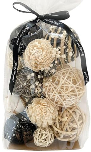 Qingbei Rina 18 Stück Deko Kugeln Rattankugeln,Dekokugeln Wicker Rattan Ball,Kugeln Hochzeit Tischdeko, Naturdeko Rattan, Aromatherapie Duft Potpourri (schwarz und weiß)