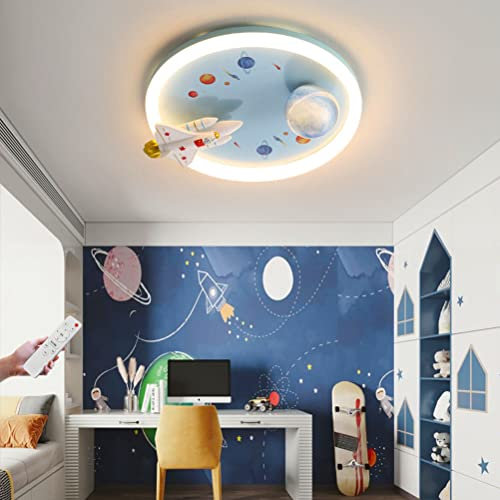 LED Rakete Deckenleuchte für Kinder, Flugzeug Deckenlampe Kinderzimmer Dimmbar mit Fernbedienung Universum Planetensystem Schlafzimmerlampe Junge Planet Lampe Deckenbeleuchtung Rund-72W-5600lm-50cm