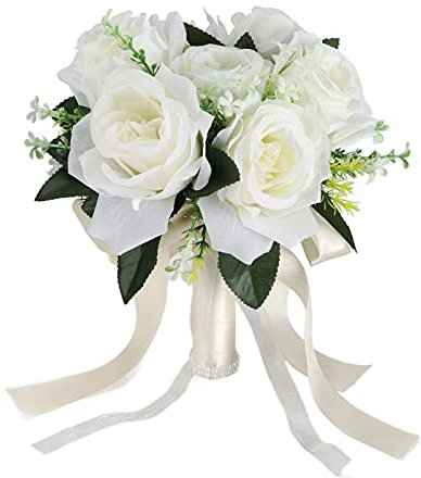 Fybida Bouquet da Sposa, Bouquet di Rose Artificiali per Matrimoni, Realistici e Duraturi Rosa Finta per Addobbi Nuziali, Ideale per Bouquet da Sposa