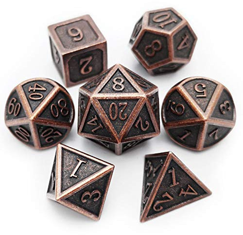 Haxtec Antique Copper Metal DND Dice Set 7 Die Metall Würfel Polyhedral D&D Dice for TTRPG Dungeons and Dragons Gift