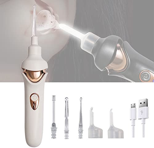 Kit De Retrait De Cérumen pour Oreilles Nettoyant pour Oreilles Aspirateur Électrique Automatique avec Lumière LED Aspiration Puissante pour Adultes Et Enfants Outil De Nettoyage Indolore,Blanc