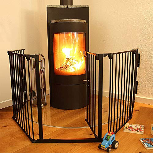 OHMG Schutzgitter für Kamin, Sicherheitsgitter für Kinder, ausziehbar, Schutzgitter aus Metall, faltbar, für Haustiere/Treppe/Kamin, Schwarz