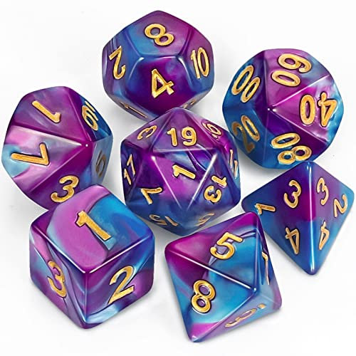 QMAY DND Dice Polyedrisches Würfel Set - 7 Stück für Dungeon und Dragons MTG RPG D&D D20, D12, D10, D%, D8, D6, D4 (Blau und Lila)