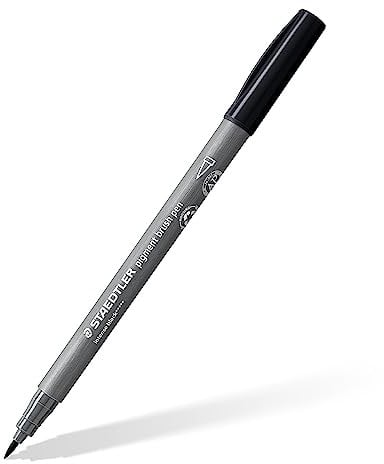 STAEDTLER brush pen pigment Arts, intensiv schwarz, pigmentierte Premium-Zeichentusche, Pinselspitze für variable Linienbreite, wasserfest, schnelltrocknend, 10 brush pens im Kartonetui, 371-99