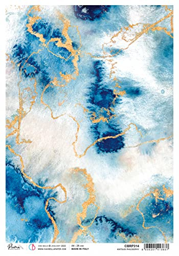 Ciao Bella Motiv-Strohseide Fairy Kintsugi für Keramik Glas Leinwand Holz Papiermaché Metall 21.5x30 cm Indigo Kollektion Made in Italy säurefrei Naturpapier für Decoupage und Bastelarbeiten