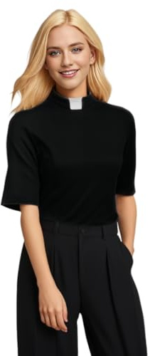 Kvinnor Kyrka Clergy Shirt med Tab krage Vår Sommar Halv ärm Slim Blus Top