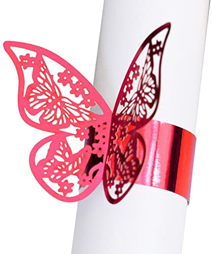 50 Stück Schmetterling Papier Serviettenring Tischdeko Serviettenhalter Servietten Schnalle für Hochzeit Taufe Kommunion Graduierung Geburtstag Weihnachten Bankett Party Tischdekoration,Rose