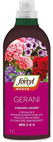 Copyr | Fortyl gerani flacone da 1 lt. Concime liquido con alga e microelementi chelati per colori intensi e fioriture abbondanti. NPK 7-5-6.