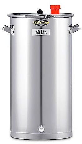 Speidel Gärbehälter Edelstahl 350 mm D, 60 Liter, Universalfass V2A Edelstahl für Lagerung, Transport und Vergären von Most, Wein, Saft, Gärfass Edelstahl 60L
